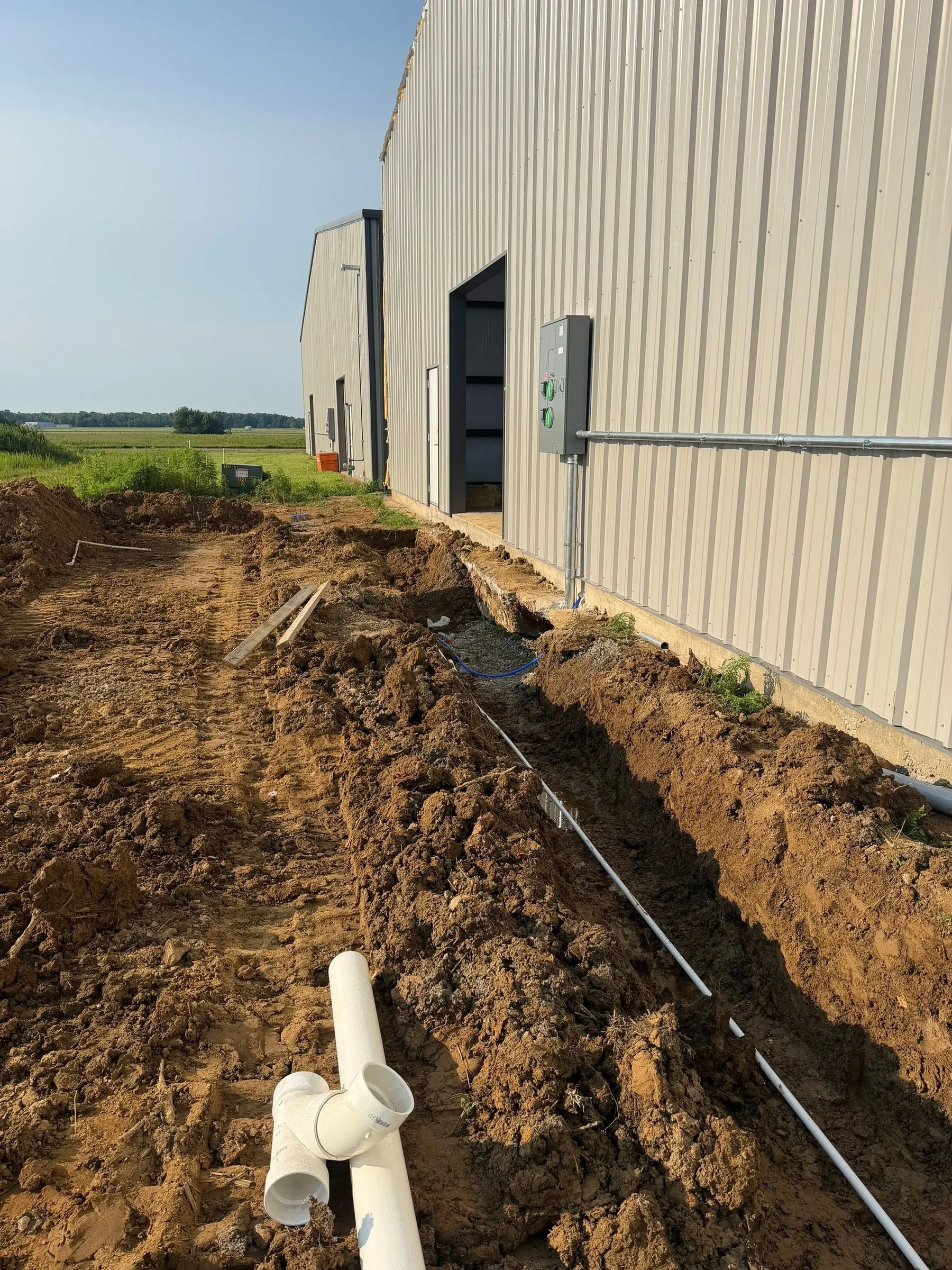 Utility trench running along the hangar wall